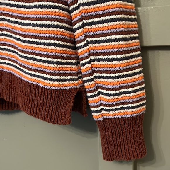 MADEWELL Arden V-Neck Crop Pullover Sweater in Stripe 100% Cotton Size Small - Picture 8 of 12